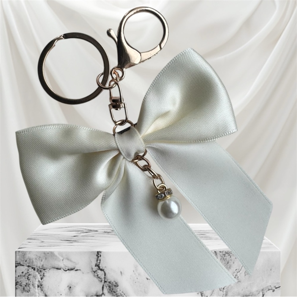 $8 Add-On | Chic White Satin Bow Charm Keychain